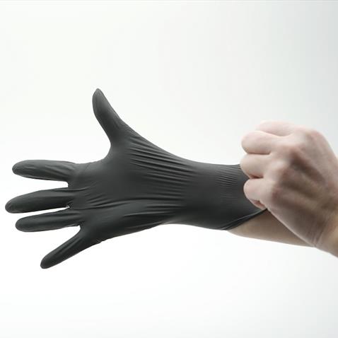 BLACK NITRILE POWDER FREE GLOVES - LARGE