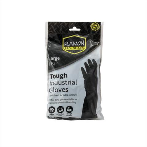 BLACK HEAVY DUTY RUBBER GLOVES - LARGE