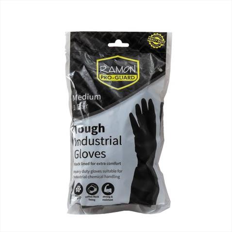 BLACK HEAVY DUTY RUBBER GLOVES - MEDIUM