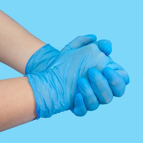 BLUE VINYL POWDER FREE GLOVES LARGE